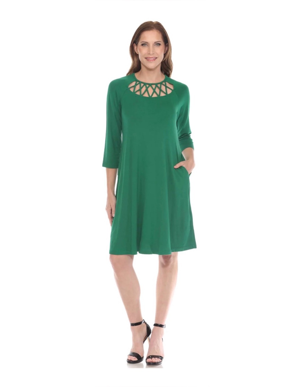 🆕 White Mark Crisscross Neck Swing Dress features a fun lattice cutout neckline